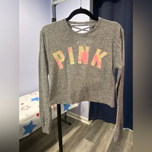 PINK Long Sleeve Top with Crisscross Back